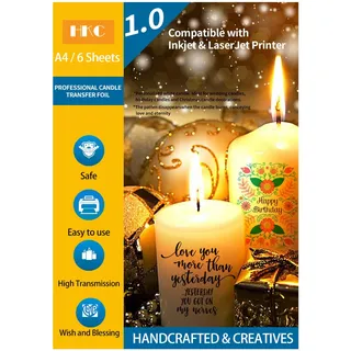 HKC Kerzentattoos Druckbar, Kerzentransferfolie für Laserdrucker/Tintenstrahldrucker, Wasserschiebefolie für Kerzen, Kerzen transferfolie für Weihnachten, Hochzeit, Feiertagsdekoration, A4X6 Sets