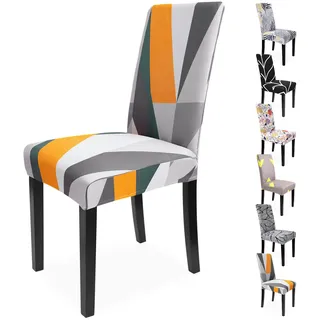 Zindoo Stuhlhussen 4er Set Groß Stretch Stuhlbezug, Modernes Muster Geometrie Orange Weiß Abnehmbarer Waschbar Stuhl Hussen für Schlafzimmer, Wohnzimmer, Esszimmerstühle