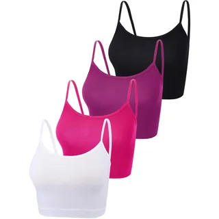 Boao 4 Stück Basic Crop Tank Tops Ärmelloses Racerback Crop Sport Baumwoll Top für Damen (Schwarz, Lila, Rose Rot, Weiß, S)