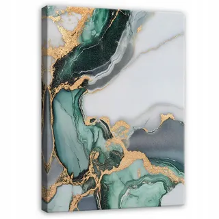 WallArena Leinwandbild Abstrakt Marmor Grün Gold Modern Wohnzimmer 100x70