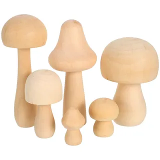 YANGWEN 6 Stück Holzpilze Bemalen, Holz Pilz SetNatürliche, Mushroom Decor, Unbehandeltes Pilzdekor Naturholzpilze Verschiedene Pilz-Set aus Holz für Dekor