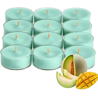 PartyLite Teelichter Kerzen, süßer reifer Melonenduft, Geschenkset mit 12 Stück, Aromatherapie mit bis zu 4 bis 6 Stunden Brenndauer, ideal für Heimdekoration, Urlaubsgeschenk & Feier