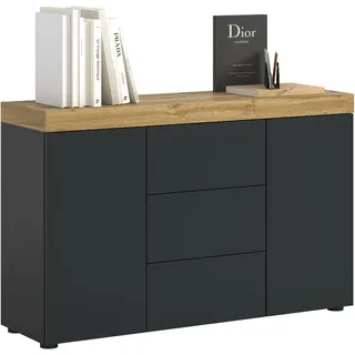 Sideboard OTTO HOME "MAMBO, TOPSELLER, Breite 125cm, 2 Türen, 3 Schubkästen, push-2-open", schwarz, wotan eiche nachbildung, B:125cm H:80cm T:37cm, FSC-zertifizierter Holzwerkstoff, Sideboards, Sideboard, Sideboard, Kommode, Wohnzimmer, Flur, Arbeitszimmer