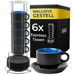 MIAMIO - Espressotassen Set 6 x 75 ml - Le Papillon Kollektion (Blau)