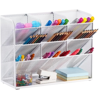 Marbrasse Schreibtisch-Organizer aus Netzstoff,Multifunktionaler Stifthalter,für Schreibtisch,Aufbewahrungsregal für Schule,Zuhause,Büro,Kunstbedarf (Mesh Pen Holder White)