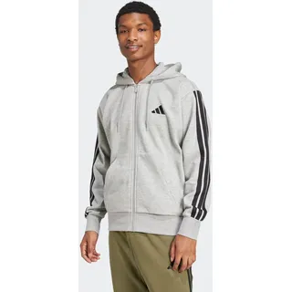 adidas Essentials 3-Streifen Fleece Kapuzenjacke Herren Medium Grey Heather/Black S
