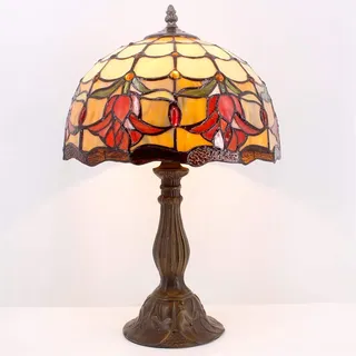 Hobaca 12 Zoll Tiffany Tulpe Blume Buntglas Tischlampe Vintage Landhaus Schreibtischlampe Antik Nachttischlampe Nostalgie Art Deco Schlafzimmer Wohnzimmer (12 Zoll Tulip)