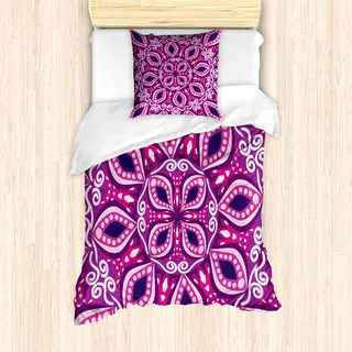 ABAKUHAUS Blumen Mantele, Lace Trippy Blumen-Blatt, Milbensicher Allergiker geeignet mit Kissenbezügen, 135 cm x 200 cm - 80 x 80 cm, Magenta Rosa Plum
