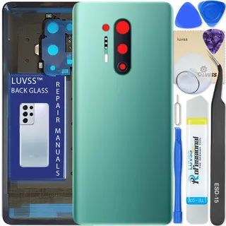 LUVSS Akkudeckel Kompatibel für OnePlus 8 Pro Rückseite Glas Deckel Backcover Ersatz Reparatur Set (Grün)