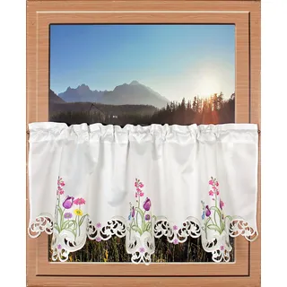 HOSSNER - ART OF HOME DECO Querbehang "Blumensee" Stangendurchzug 1 Stk. tlg. m. Cut-Outs, grün, lila, weiß