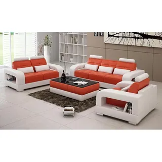 Sofagarnitur 3+2 Garnitur Design Modern Ledersofa - Orange, Weiß