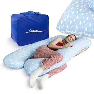 MKS KomfortKissen ORIGINAL - Premium Orthopädisches Kuschelkissen | Körperkissen | Seitenschläferkissen - Für besseren Schlaf und gegen Rückbeschwerden, 100 x 150 cm (Baumwolle (Standard) / Wolken)