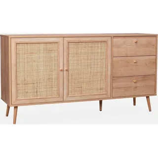 sweeek - Skandinavisches Sideboard, Holzeffekt mit Rattangeflecht, 2 Türen, 150 cm - Natur