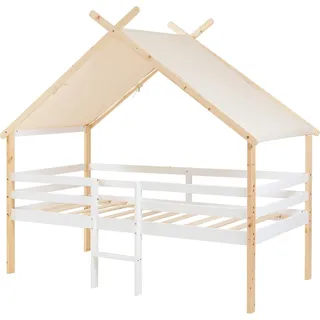 [en.casa] Hausbett Surnadal 90 x 200 cm Kiefer naturbelassen weiß