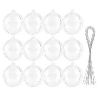Set mit 12 transparenten Weihnachtskugeln zum Befüllen | Dekorative, aufklappbare Weihnachtskugeln aus Hartplastik zum Basteln mit Drähten für Weihnachtsbaum, kreatives Basteln, Geschenke und