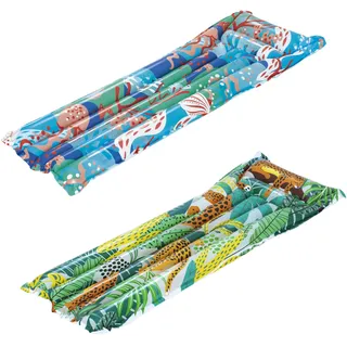 BESTWAY Luftmatratze Dschungelriff 170x54 cm – Aufblasbare Poolliege für Pool, See & Meer, Wasserliege mit Kopfkissen aus robustem PVC, Badematratze für 1 Person, 1 Stück