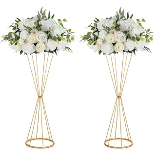 NUPTIO Gold Hochzeit Tafelaufsätze für Tische: 68cm Hoch Metall Blume Trompete Vase 2 Stück Blume Stehen Künstliche Display Ständer für Geburtstag Party Abendessen Veranstaltung Dekoration