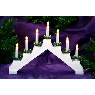 Kerzenbrücke Schwibbogen Lichterbogen mit 7 Kerzen Lampen 30 cm weiß