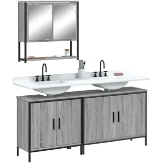 3-tlg. Badmöbel-Set Grau Sonoma Holzwerkstoff - Grau