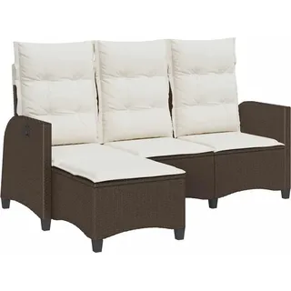 vidaXL Gartensofa mit Liegefunktion Kissen L-Form Braun Poly Rattan - Creme, Weiß