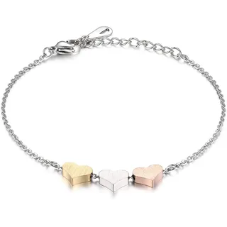 JewelryWe Schmuck Damen Armband Fußkettchen Edelstahl Dreifarbig Herz Charmsarmband Armkette Fußkette Gravur Rosegold Gold Silber