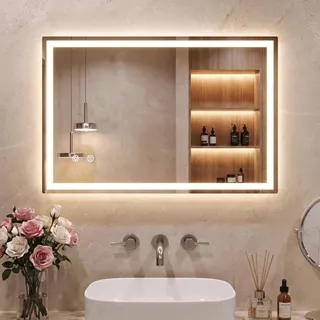 clevich LED Badspiegel mit Beleuchtung 80x60 cm, Rechteckiger Wandspiegel