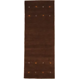 carpetfine Gabbeh Uni Wollteppich 60 x 180 cm Braun