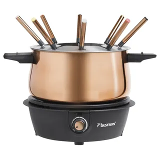 Bestron Fondue Set für bis zu 8 Personen, Stufenloser Temperaturschalter, Spritzschutz, Kupfer