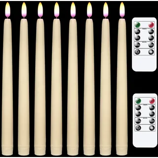 Eldnacele LED Stabkerzen mit Timerfunktion, 8er elektrische Spitzkerzen flackernde Flamme Leuchterkerzen mit Fernbedienung, Tropffreie Tafelkerzen Ø 2 x 28 cm für Restaurants, Hochzeiten und Partys