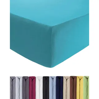 ENTSPANNO Luxus Spannbettlaken 180 x 200 bis 200 x 220 cm - Aus weichem Premium Jersey - Ideal für Wasser- u. Boxspringbetten bis 35cm Höhe - Petrol