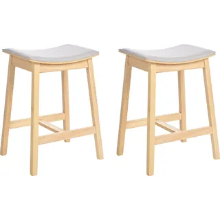 BELIANI Barhocker 2er Set Hellbraun u. Hellgrau Gummibaumholz Gepolstert mit Lehne Fußstützen ohne Armlehnen Wohnzimmer Küche Bar Wohnküche - Grau, Braun