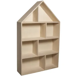 Rayher Holz-Setzkasten Haus, zum Hängen oder Stellen, 30 x 50 x 8 cm, 8 Fächer, mit Wandhaken, individuell gestaltbar, 62611000, Elfenbein