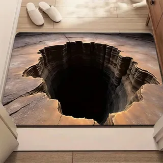 EUxrbanime 3D Teppich Optische Täuschung Loch Steinbrunnen mit Baumspiegelung Motiv, 3D Effekt Fussmatte Teppich Loch Im Boden Türmatte für Wohnzimmer Dauerhaft