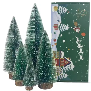 NotiGat Kleiner Weihnachtsbaum, Tischdekoration, Mini-Weihnachtsbäume zur Dekoration, Holz, Flaschenbürste, Weihnachtsbaum, Weihnachten für Dorf, Urlaub, Party (10,2 cm, 15,2 cm, 20,3 cm, 25,4 cm,