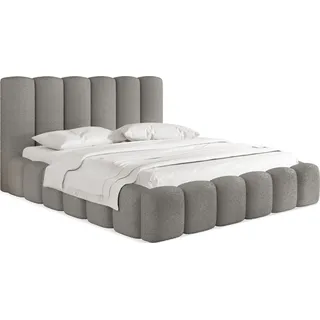 Polsterbett 180x200 mit Bettkasten und Lattenrost – Grau Bett mit hohem Kopfteil, Boucle oder Samt Stoff - Modernes Doppelbett mit Stauraum – Bettgestell, ohne Matratze – Serenity - Grau - Grau