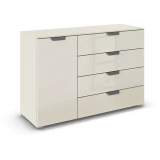 Rauch Möbel Aditio, Kommode für Schlafzimmer, Wohnzimmer, Kinderzimmer, Flur, 1-türig, Glasfront, 4 Schubladen, Soft-Close-Funktion, Sideboard im modernen Look, Farbe Front Glas Beige, Breite 120 cm