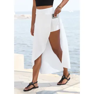 Maxirock LASCANA "mit integrierter Shorts und kleiner Tasche", Damen, Gr. 46, weiß, Jersey, Obermaterial: 95% Viskose, 5% Elasthan, unifarben, figurumspielend knöchellang, Röcke Maxirock, langer Strandrock, luftiger Sommerrock mit Shorts, Jerseyrock, Topseller