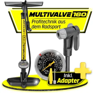 Dunlop Fahrradpumpe Luftpumpe Fahrrad alle Ventile -Premium Standpumpe Fahrrad aus Aluminium bis 11 bar für Schrader, Presto und französisches Ventil - Bike Pump mit Manometer und 2in1 Adapter Pumpe