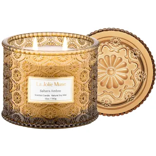 LA JOLIE MUSE Sahara-Ambra-Kerze, Aroma-Kerzen für zuhause, große 2-Docht-Soja-Kerze, Duftkerze Geschenk, sauber brennende Kerzen, ca. 340 g (12oz)