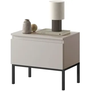 Selsey Nachtschrank Bemmi Beige mit schwarzen Beinen , Metall , eckig , 49x43x32 cm , Schlafzimmer, Nachtkästchen