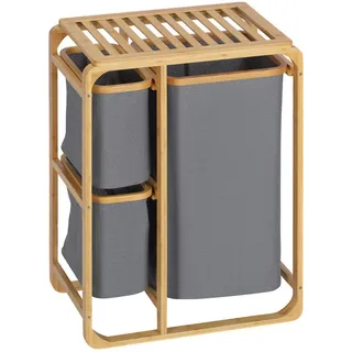 Homcom Wäschekorb mit 3 abnehmbaren Wäschesäcke Bambus Grau Natur 50 x 32 x 69,7cm