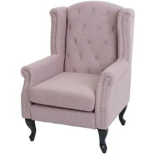 Mendler Sessel Chesterfield, Relaxsessel Clubsessel Ohrensessel, wasserabweisend Stoff/Textil ~ hellrosa ohne Ottomane