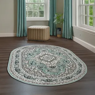 OTTO home Teppich »Oriental, Made in Belgium« oval 7 mm Höhe Orient-Optik, mit Bordüre, Kurzflor, pflegeleicht, elegant,