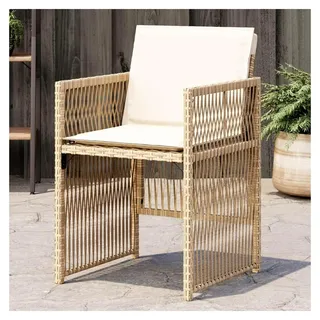 Gartenstühle mit Kissen 4 Stück, Beige Poly Rattan, Stapelstühle für Balkon und Garten - Beige