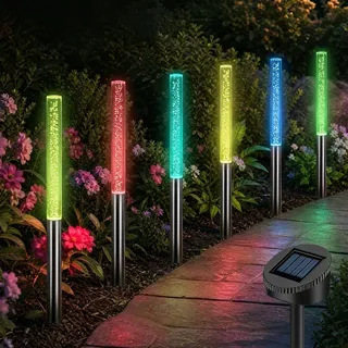 WRQIOO Solar Gartenstecker, 6er Set Solar Bubble Leuchtstäbe, Solarstecker für Außen Garten, Gartendeko Solar, Solarlampen für Außen Bunt,Solarleuchten Garten Balkon Blumenkästen Deko