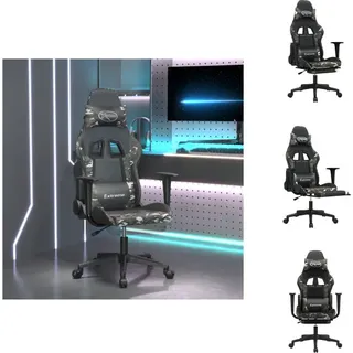vidaXL Gamingstuhl mit Massage Fußstütze Schwarz Tarnfarben Kunstleder - Gaming-Sessel - Grün