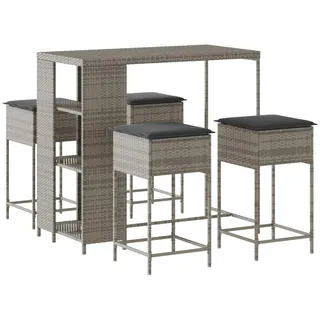 vidaXL 5-tlg. Gartenbar-Set mit Kissen Grau Poly Rattan - Grau