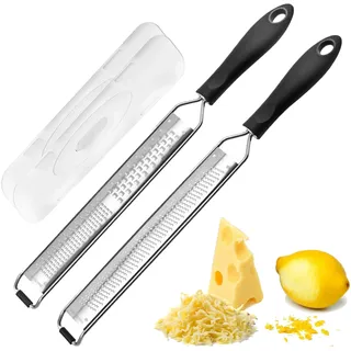 Twiller Käsereibe, Zester Reibe Edelstahl, Parmesanreibe, Küchenreibe, Knoblauchreibe, Muskatnuss Reibe, Muskatreibe, Ingwerreibe, Zitronenreibe, Handreibe, 3 verschiedene Lochgrößen 2 Stück