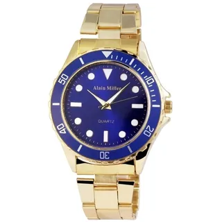 Herren Armbanduhr 44 mm Edelstahl Edelstahlarmband Quarz Herrenuhr Uhr Gold Blau