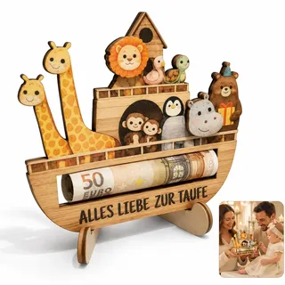 1 Stück Taufgeschenk für Jungen,Arche Taufgeschenke für Mädchen und Jungen | Aus natürlichem Massivholz,Maße 22×20 cm,Motiv mit Arche Noah und Tieren,passendes Geschenk zur Taufe für Mädchen und Jungen